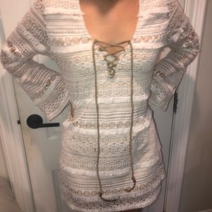 Boho, flare sleeve white neutral summer dress